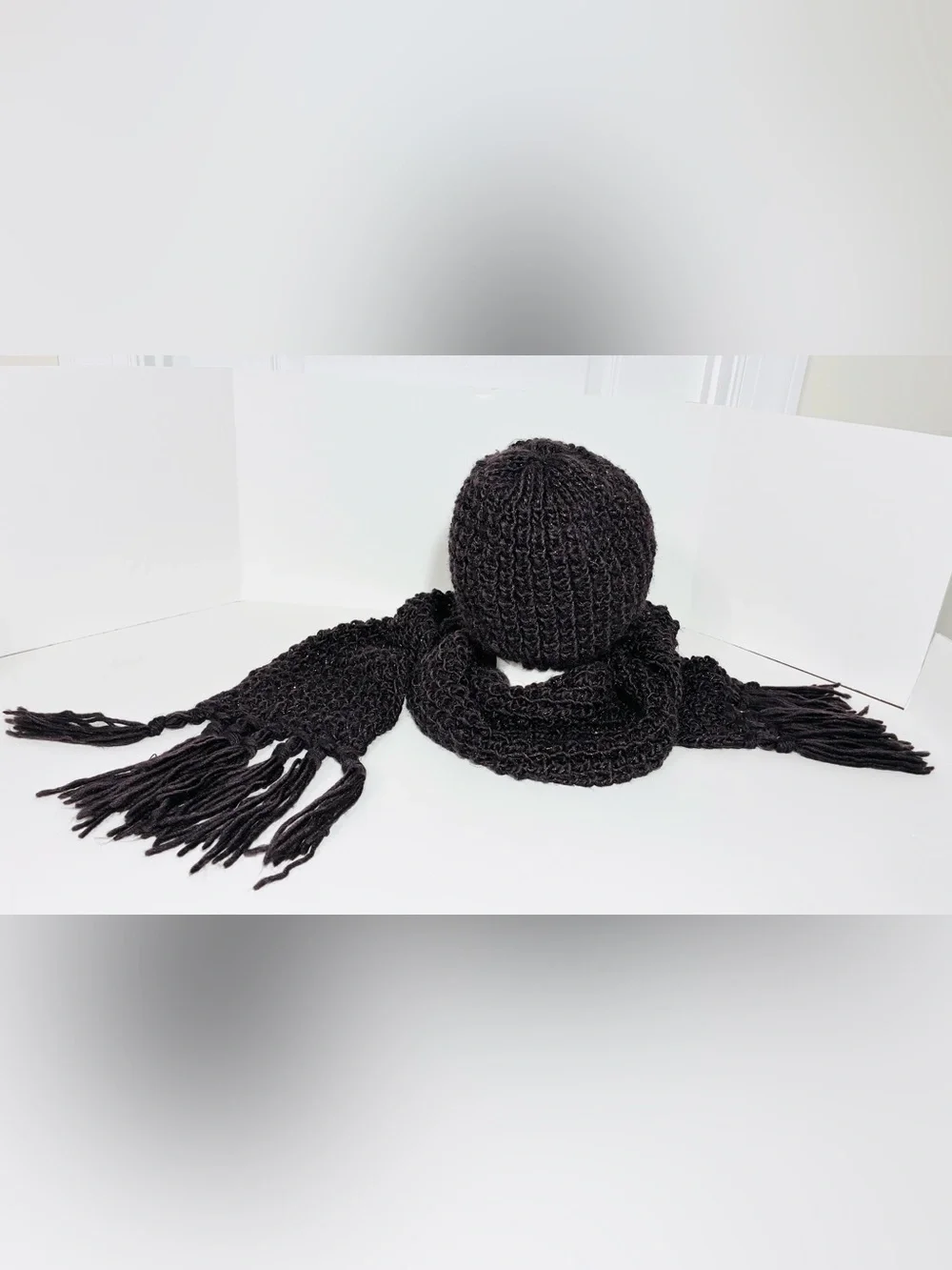Y2K La Fiorentina Brown Metallic Chunky Knit Beanie Scarf Set OS
